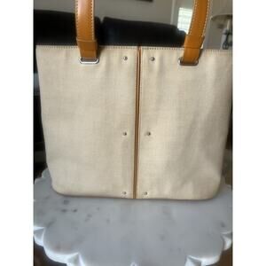 Tod's Women's Tote Bag Cream Canvas/Leather Shoulder Bag Handbag Used